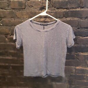 Brandy Melville Grey and Dark Blue Striped.Cropped T-Shirt